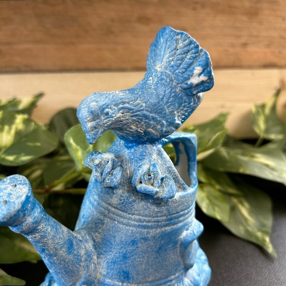 Upcycled Watering Can Planter  Ceramic Shelf Sitter Spring  Blue Counter 6.5 X 4 - Picture 3 of 13